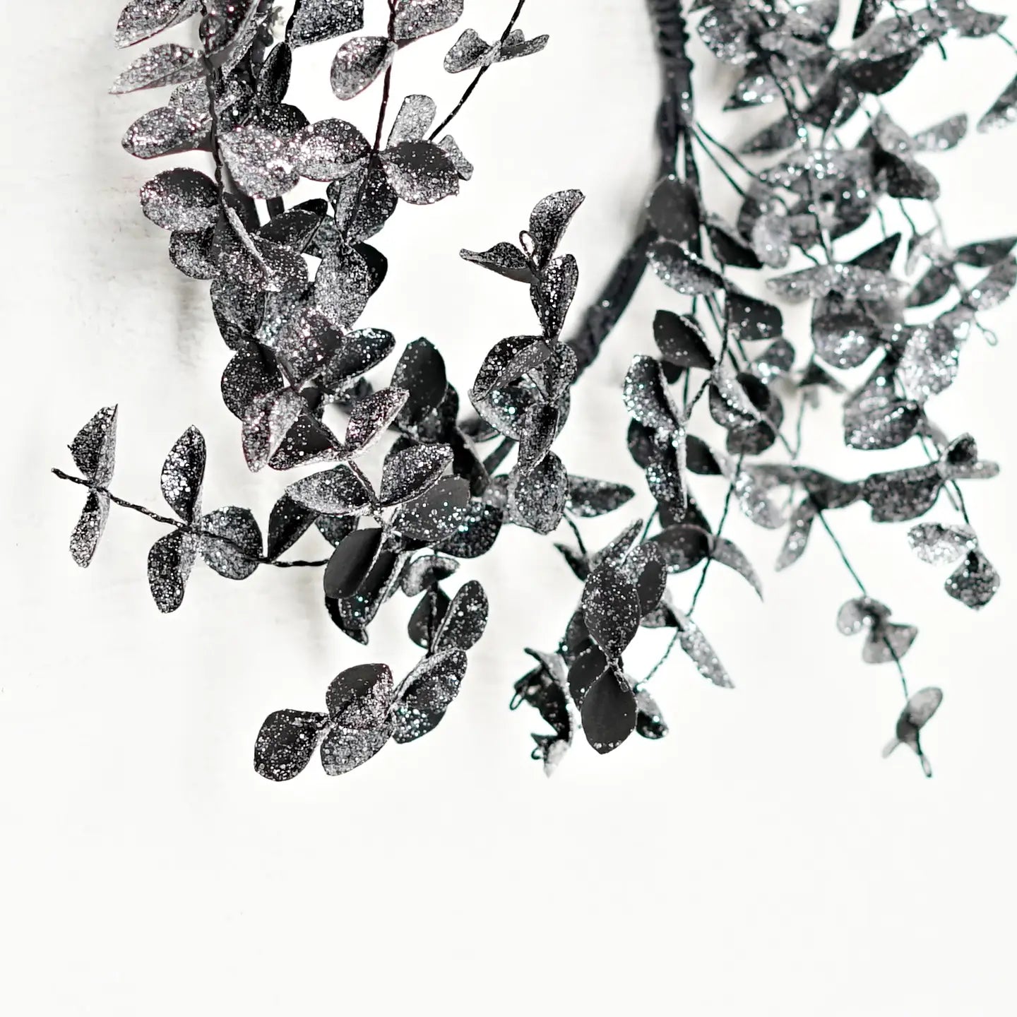 16in(6.5)Wreath-Sparkle Glitter Black Eucalyptus-