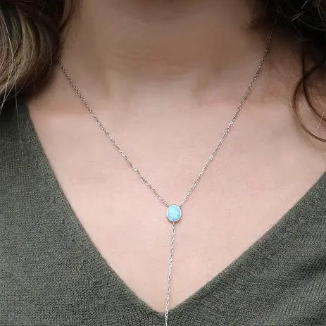 Sterling Silver Opal Drop Down Cross Necklace