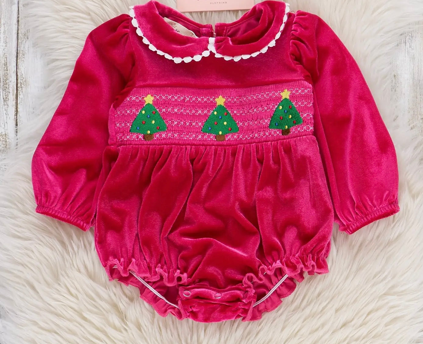 Christmas Tree Smocked Velvet Romper