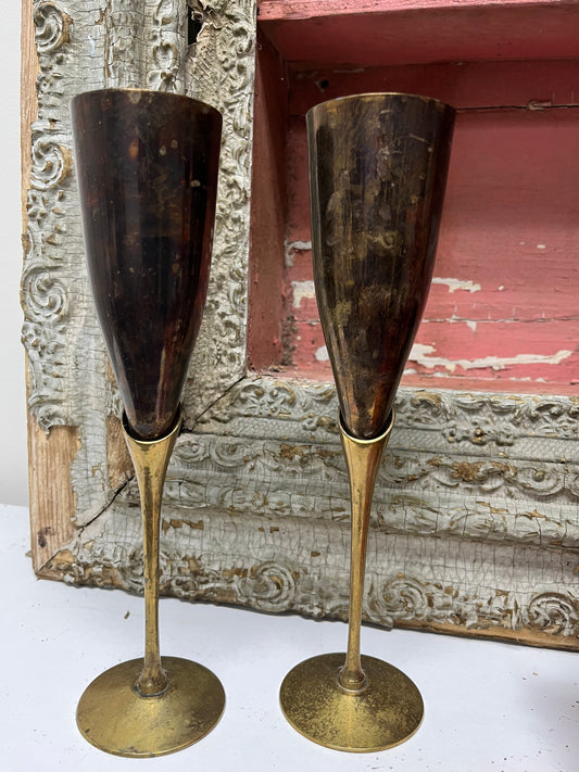 Vintage Brass Champagne Flutes