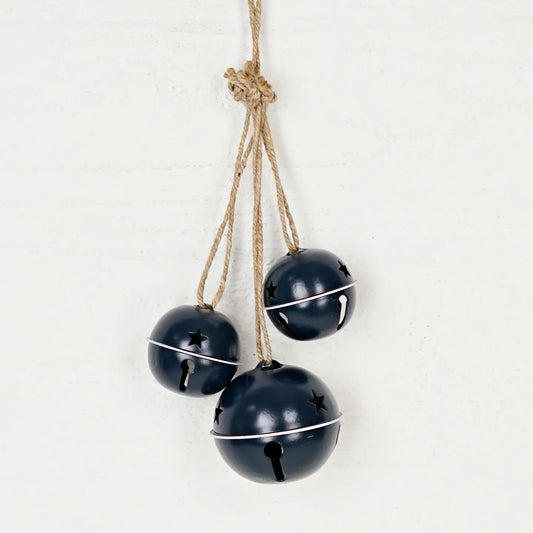 12inL Trio Metal Bell Cluster-Navy Blue with White