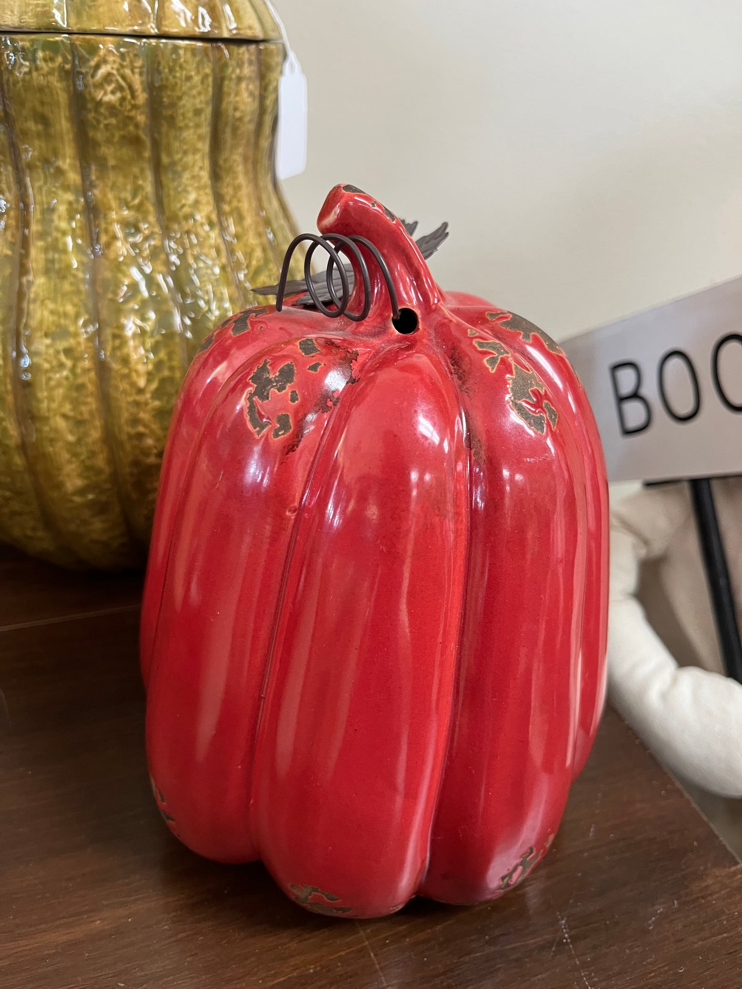 Vintage ceramic burnt red orange pumpkin