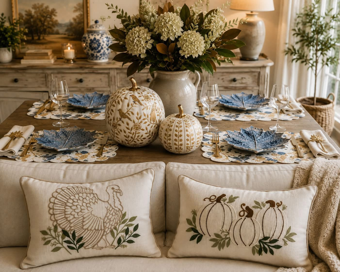 Fall/Harvest Botanical Turkey Throw Pillow