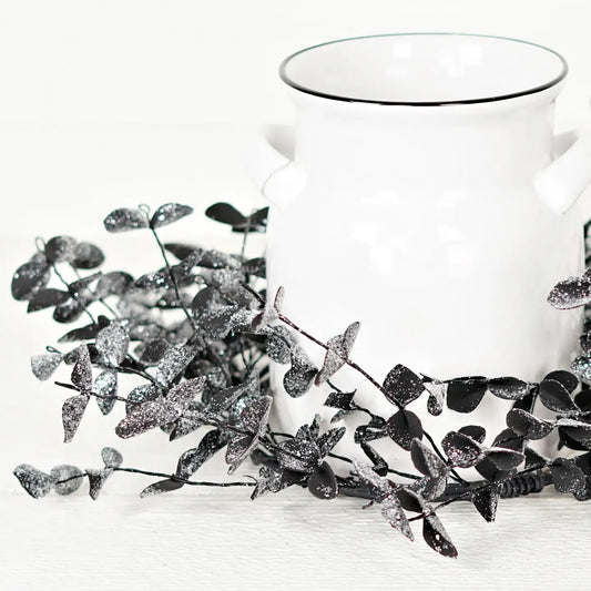 16in(6.5)Wreath-Sparkle Glitter Black Eucalyptus-