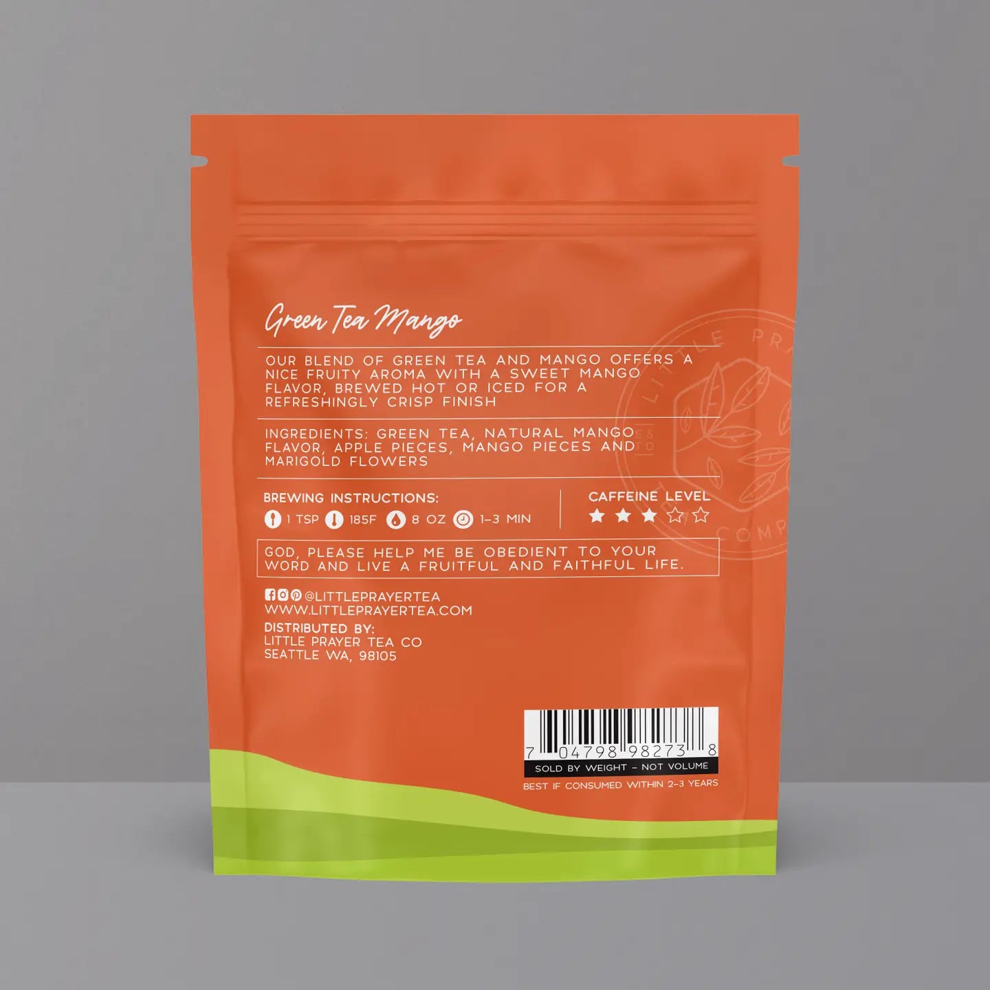 Bible Verse Tea "Serve the Lord" Green Tea with Mango Pouch