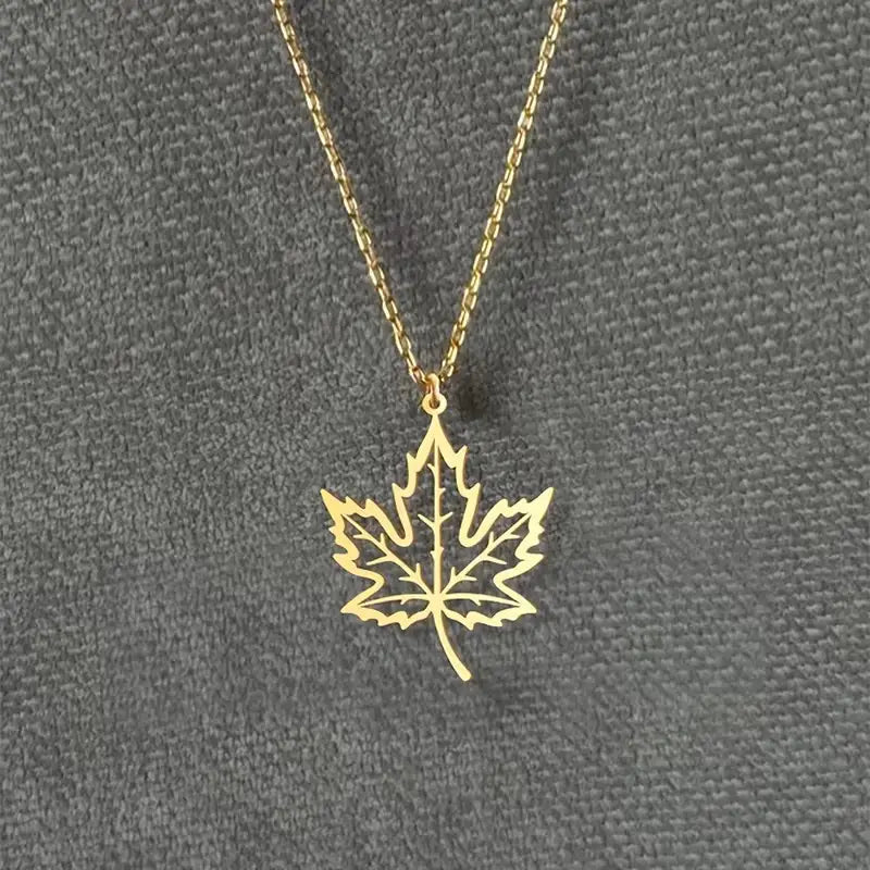 Maple Leaf Necklace Pendant Nature Autumn Fall Charm Minimal
