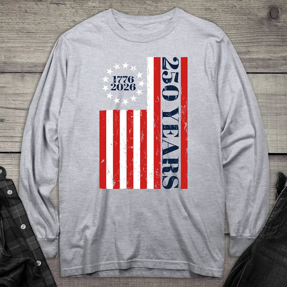 USA 250 Years Flag Long Sleeve Tee Sport Grey