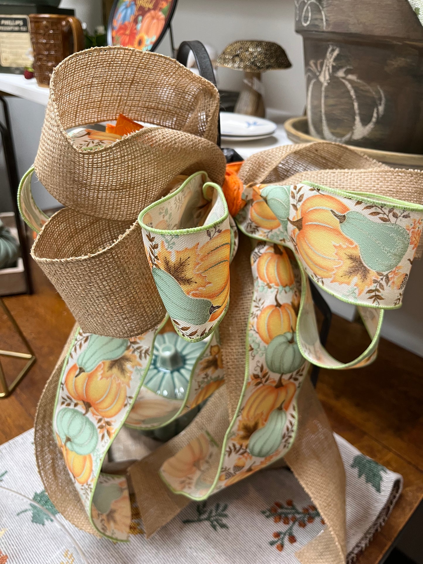 Burlap n Pumpkin accent Bow