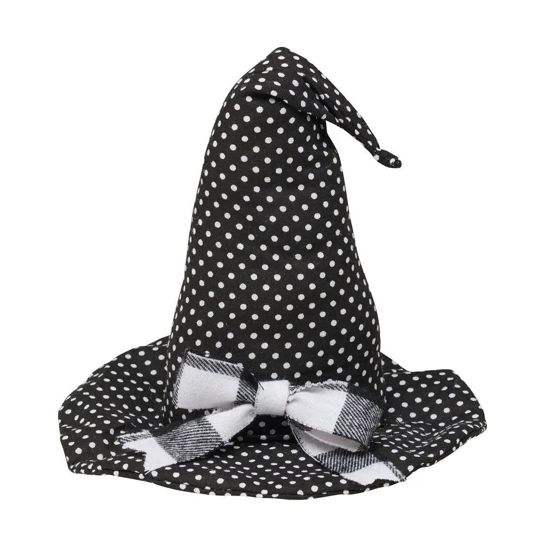 Sm. Black Dot Halloween Fabric Witch Hat