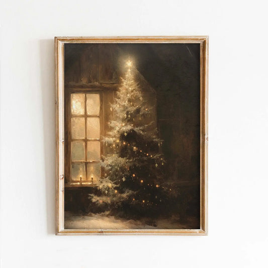 Antique Christmas Tree in Window Art Print 8x10