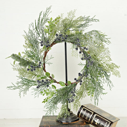 22in Wreath-Sparkled Blue Berry and Mix Pines
