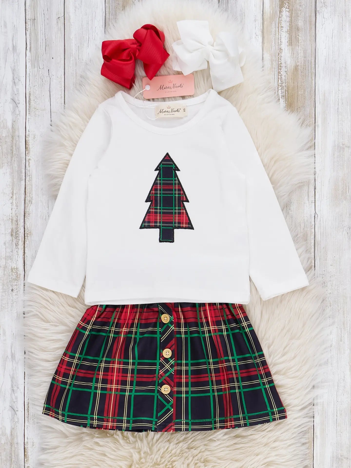 Tartan Christmas Tree Embroidered Skirt Outfit