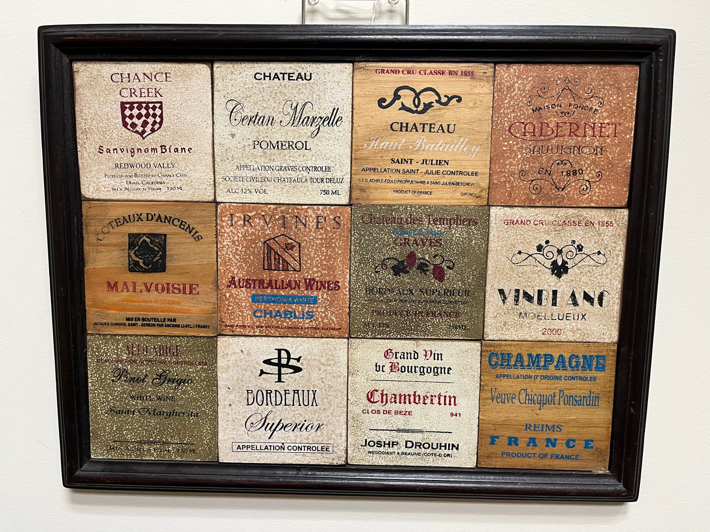 Wine label wall art