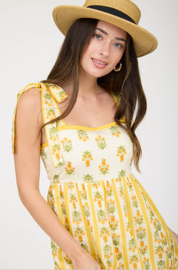 Sweetheart yellow floral midi dress