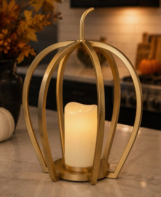 Gold Led Lighted Pumpkin