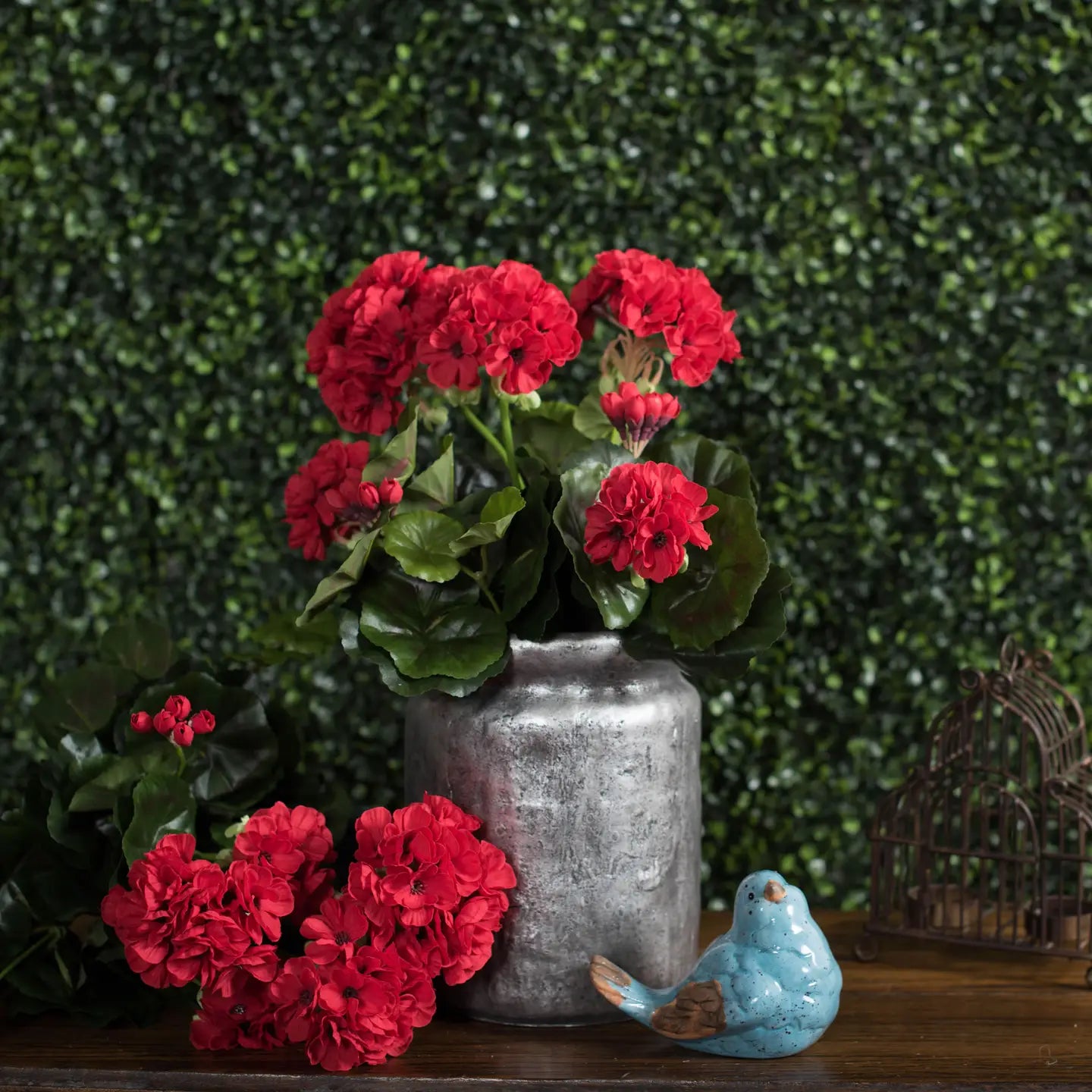 15.25" Artificial Red Polyester Geranium Bush. Item 2