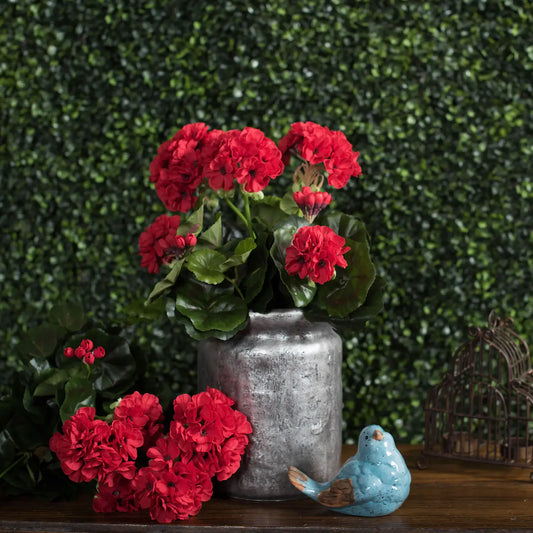 15.25" Artificial Red Polyester Geranium Bush. Item 2