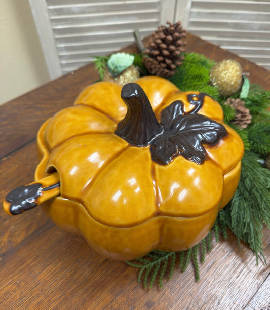 Ceramic Pumpkin Soup Tureen with Spoon
