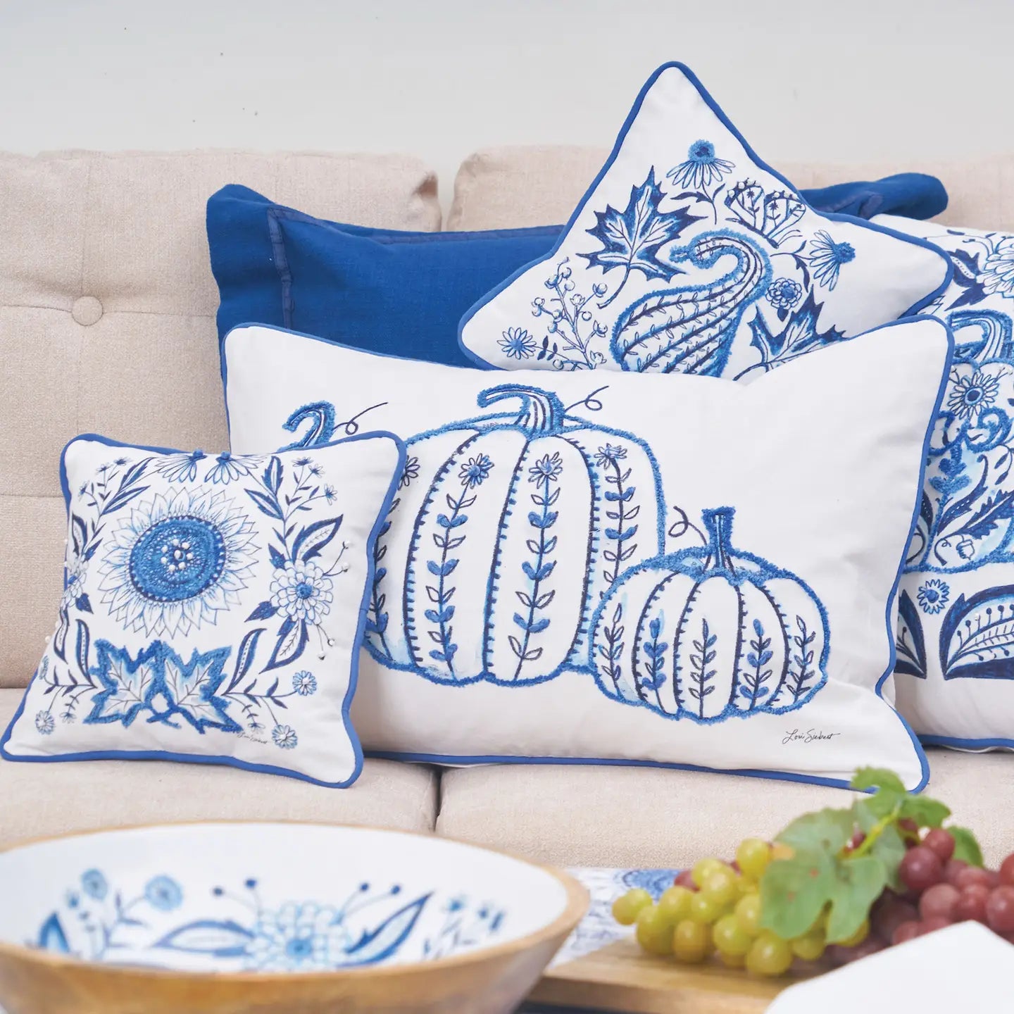 Fall/Harvest Blue Sunflower Throw Pillow