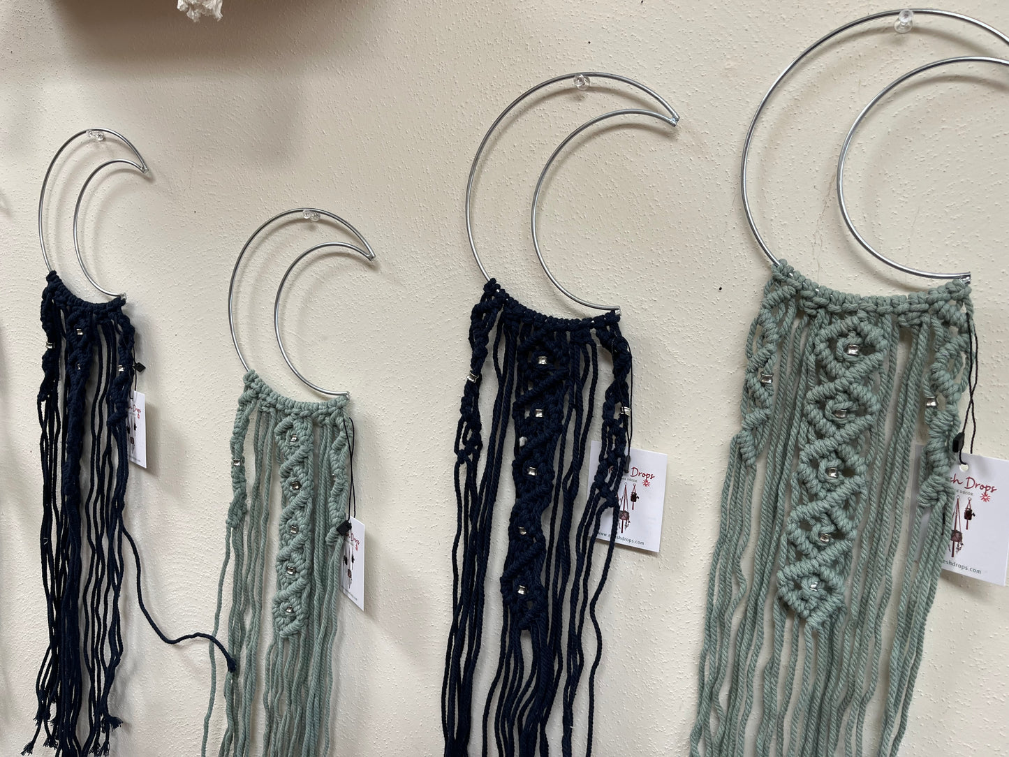Silver beaded Moon macrame wall hanging