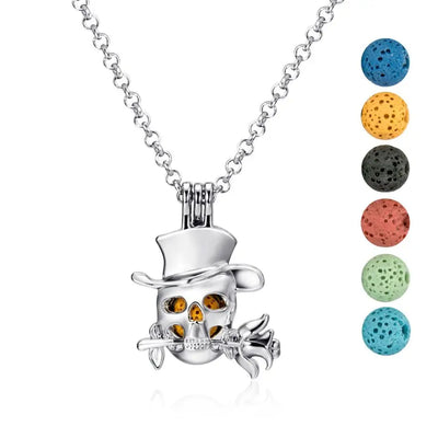 Skull Tophat Necklace Diffuser with Lava Stones Necklace