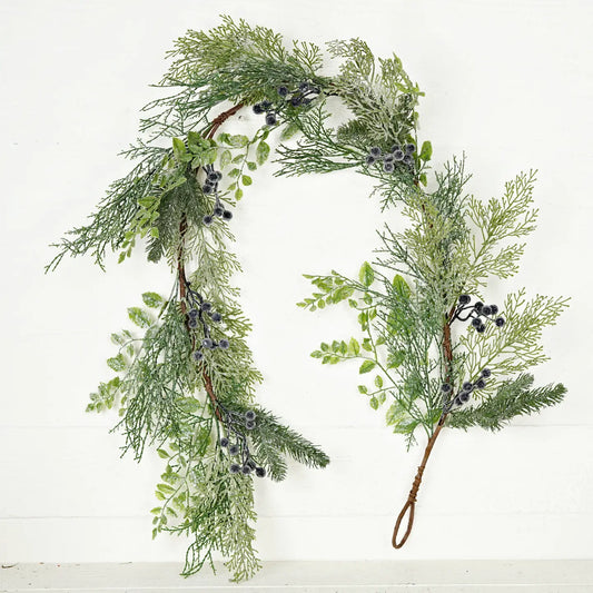 5ft Garland-Sparkled Blue Berry and Mix Pines