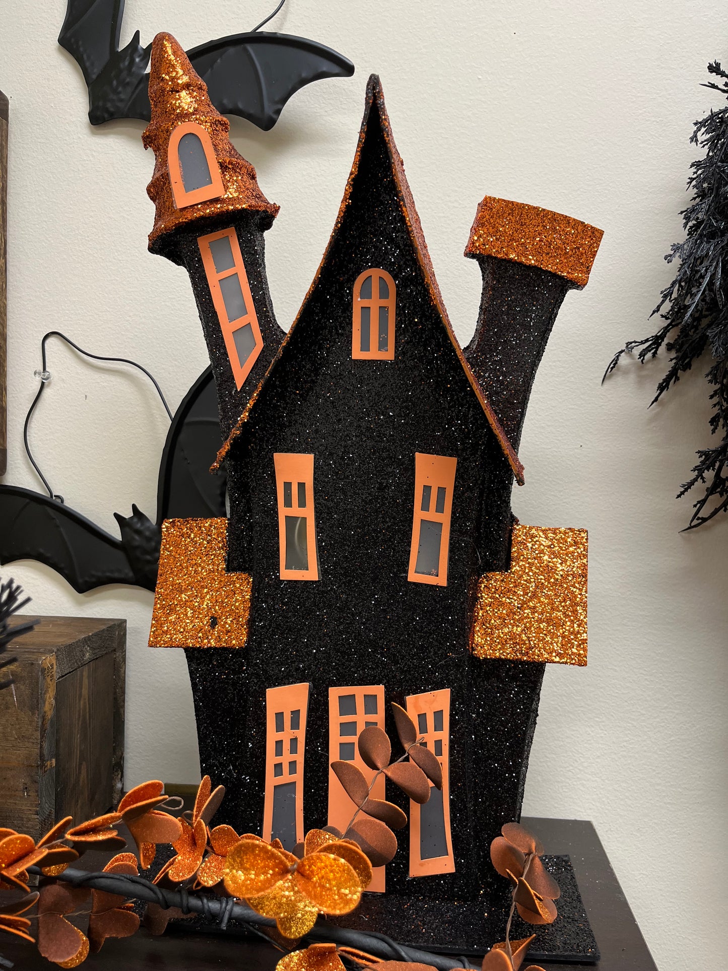 Lighted cardboard spooky house