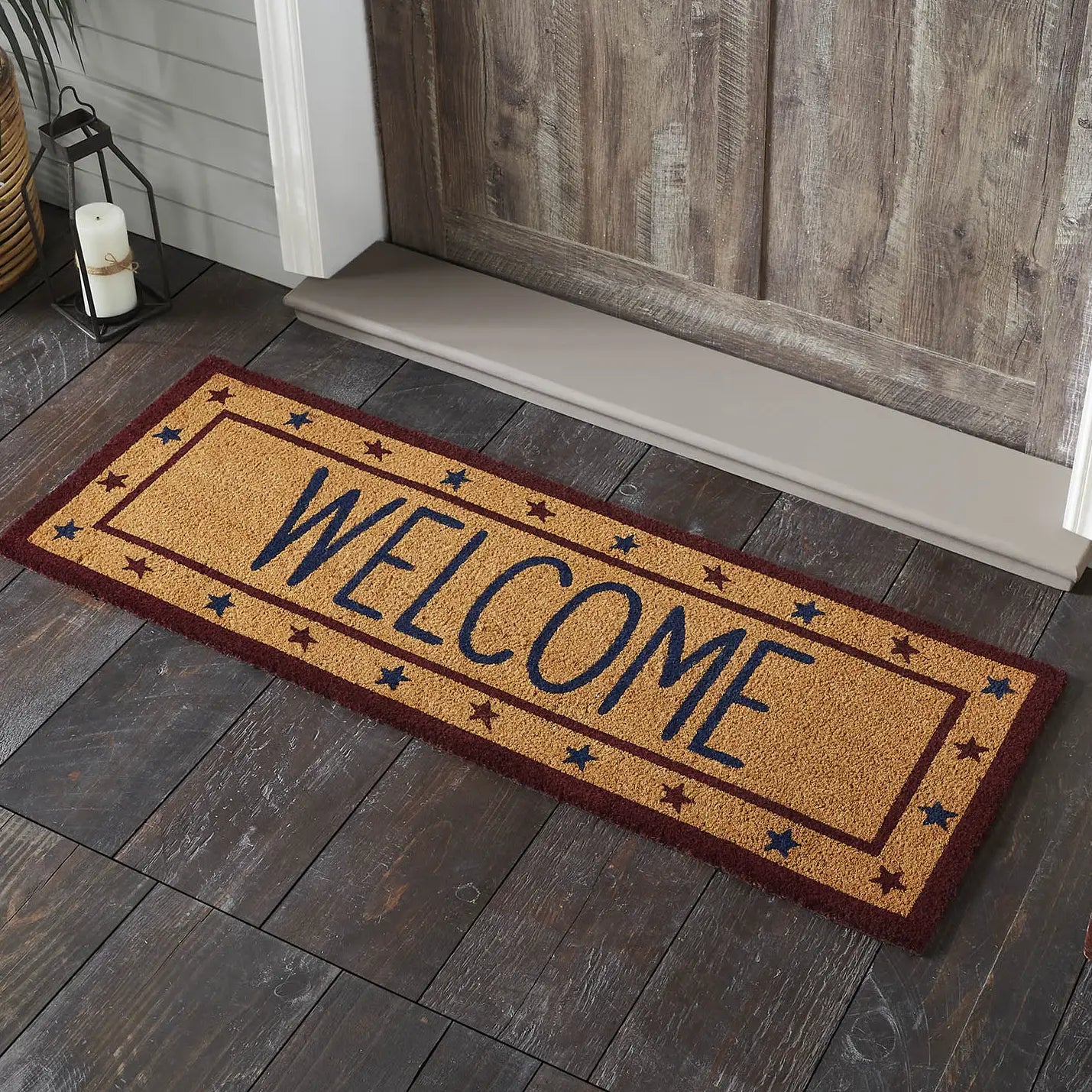 Patriotic Stars Welcome Coir Rug Rect 17x48