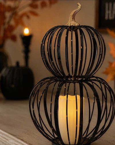 Black/Gold Stacked Led Pumpkins