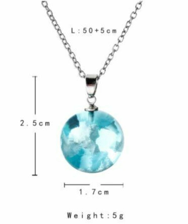 Blue Sky Cloud Pendant Necklace Glass Orb Resin Marble Bal