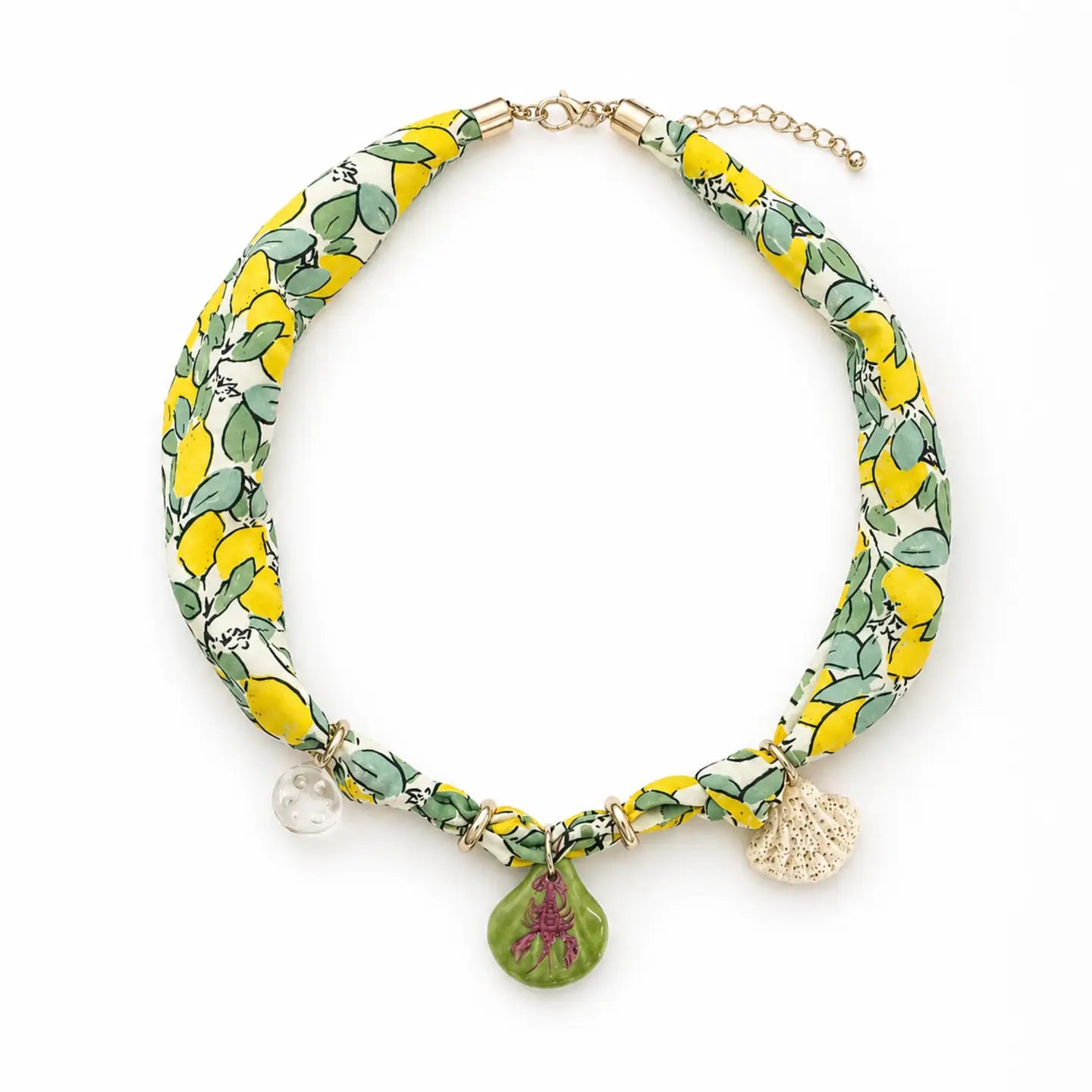 Coastal Charm Scarf Necklace – Lemon Print Satin