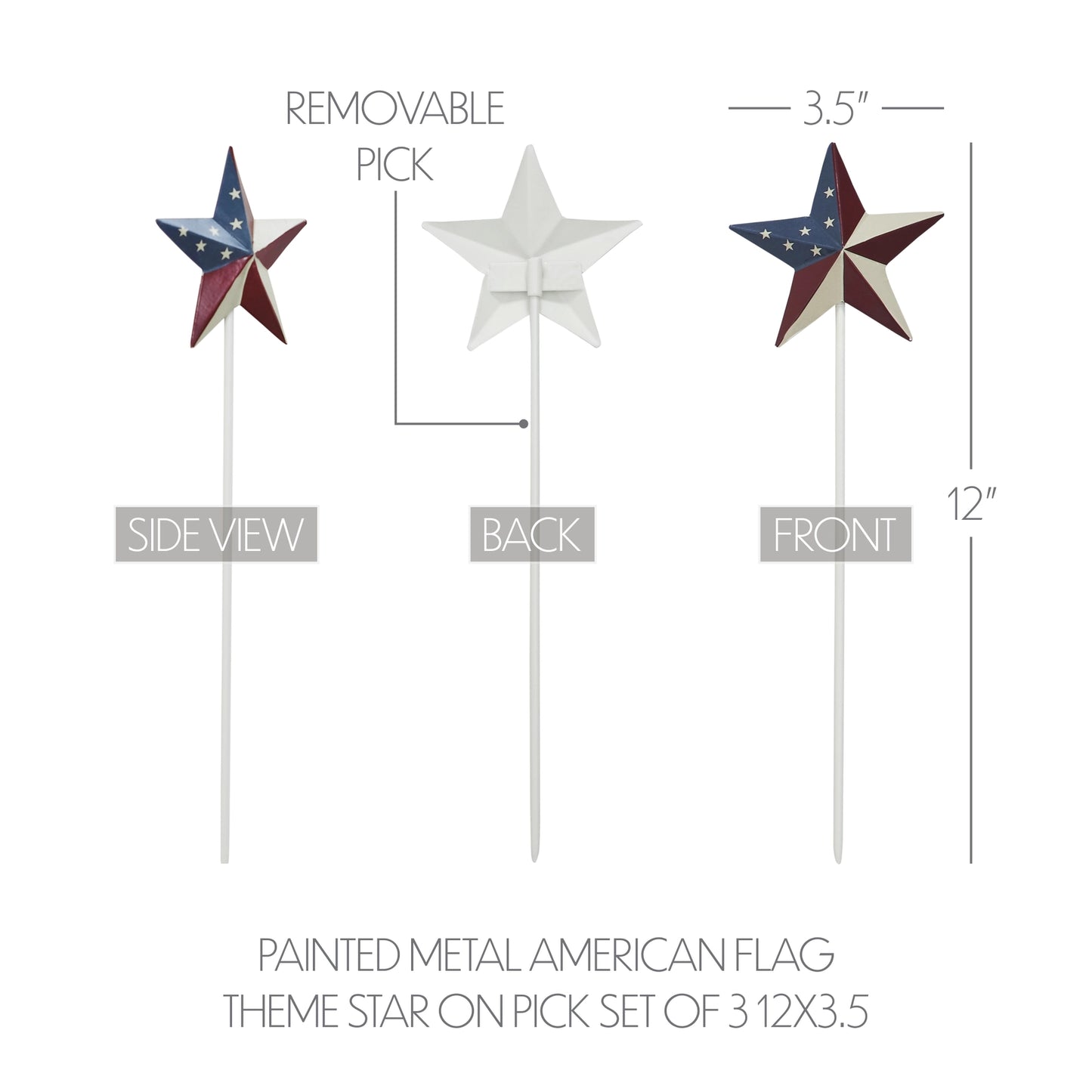 Americana Metal Star Picks Set of 3 – Patriotic Decor 3.5"