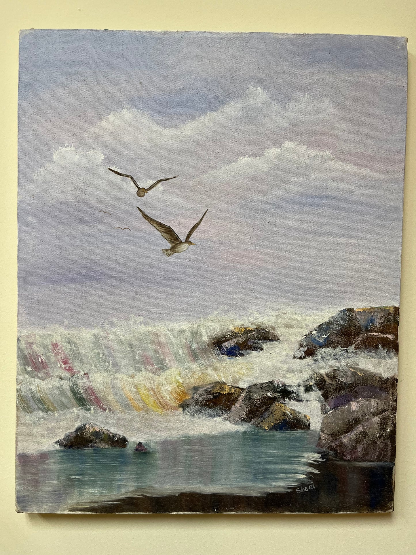 Seagulls vintage oil painting