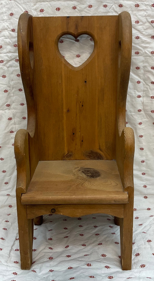 Vintage wood doll chair with heart