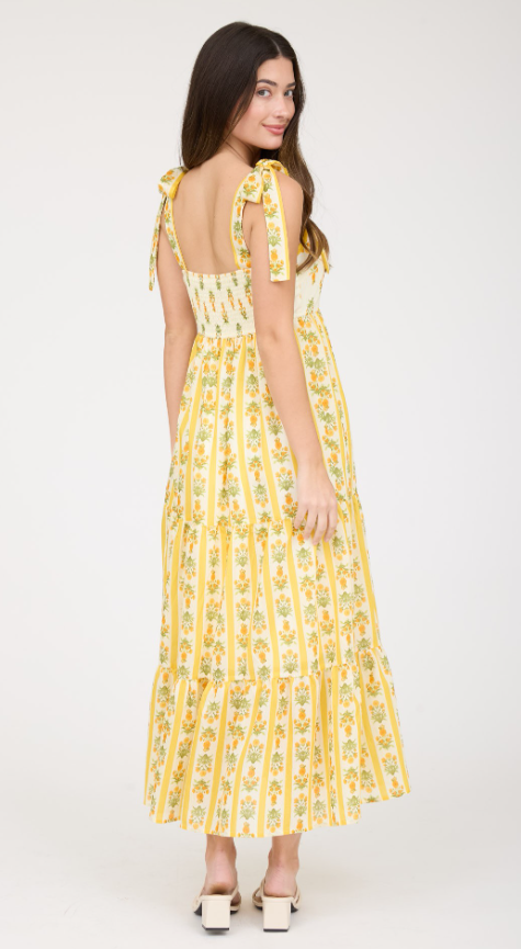Sweetheart yellow floral midi dress