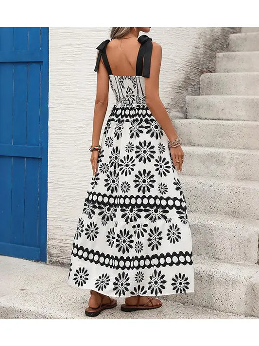 Floral Print Square Neck Maxi Dress