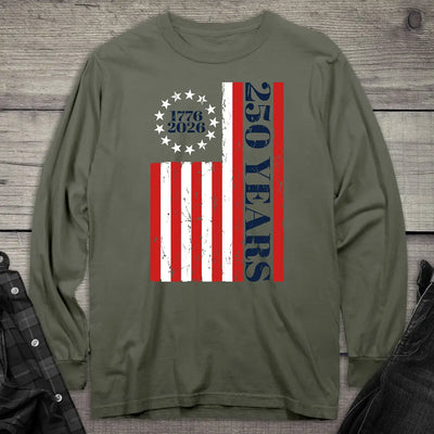 USA 250 Years Flag Long Sleeve Tee Military Green