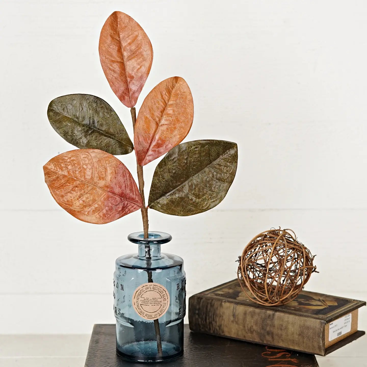 18in Spray-Dark Sage and Orange Mix Magnolia Leaves-