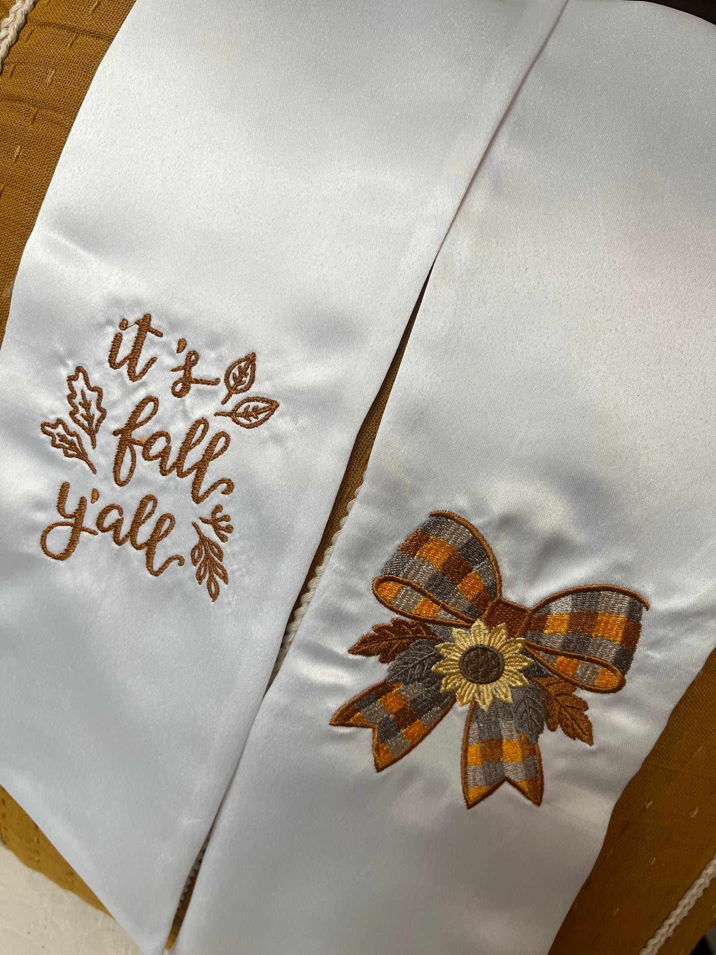 It’s fall y’all white satin wreath sash