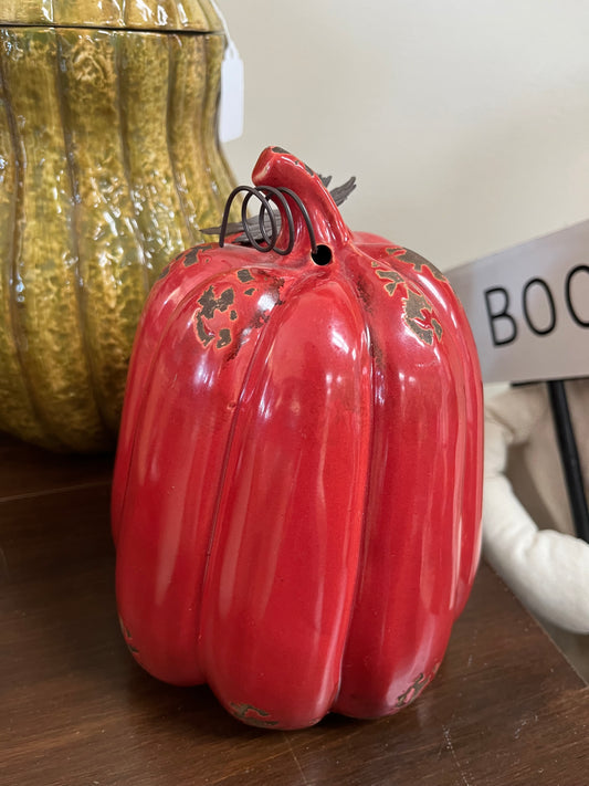Vintage ceramic burnt red orange pumpkin