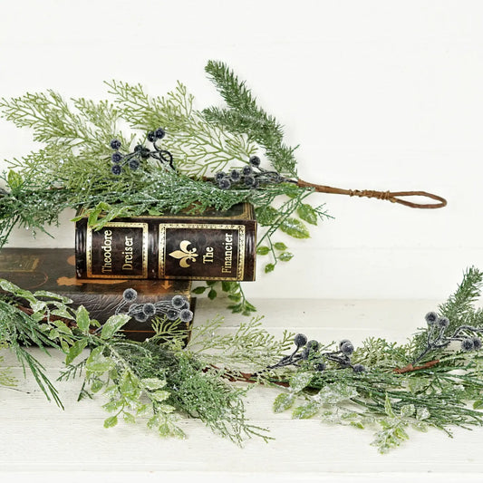 5ft Garland-Sparkled Blue Berry and Mix Pines