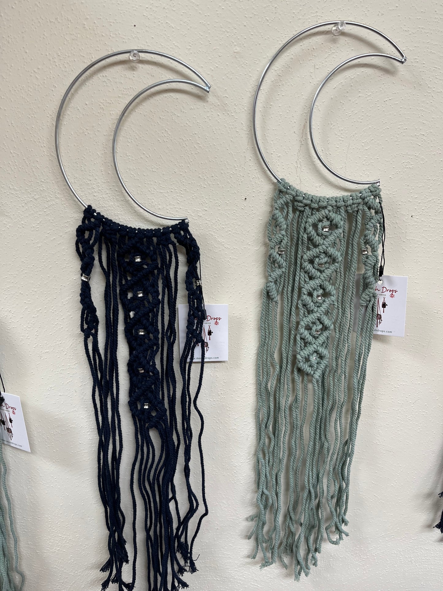 Silver beaded Moon macrame wall hanging