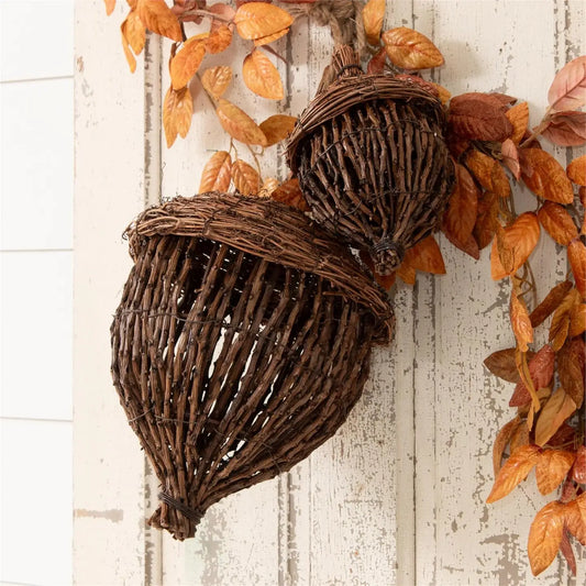 Hand-Woven Grapevine Acorns set