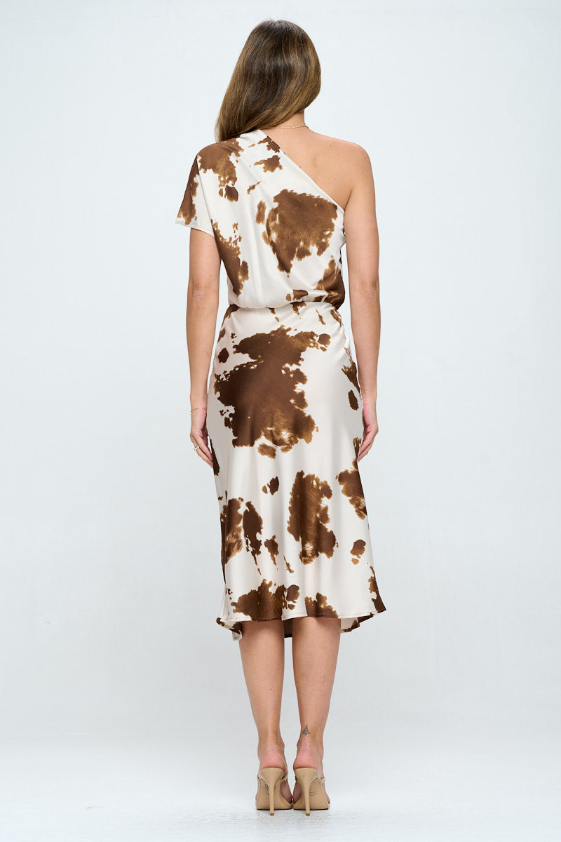 Made in USA Western Cow Print Satin One Shoulder Dress