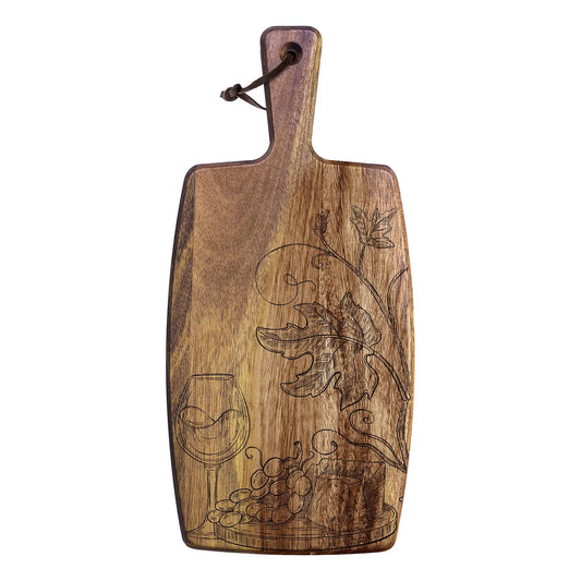 Rock & Branch® Acacia Paddle Board with Engraved Wine & Cheese Pairing