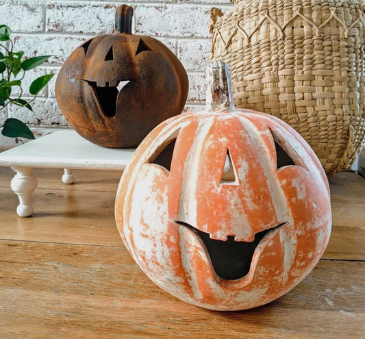 Clay Decorative Pumpkin with Face Small