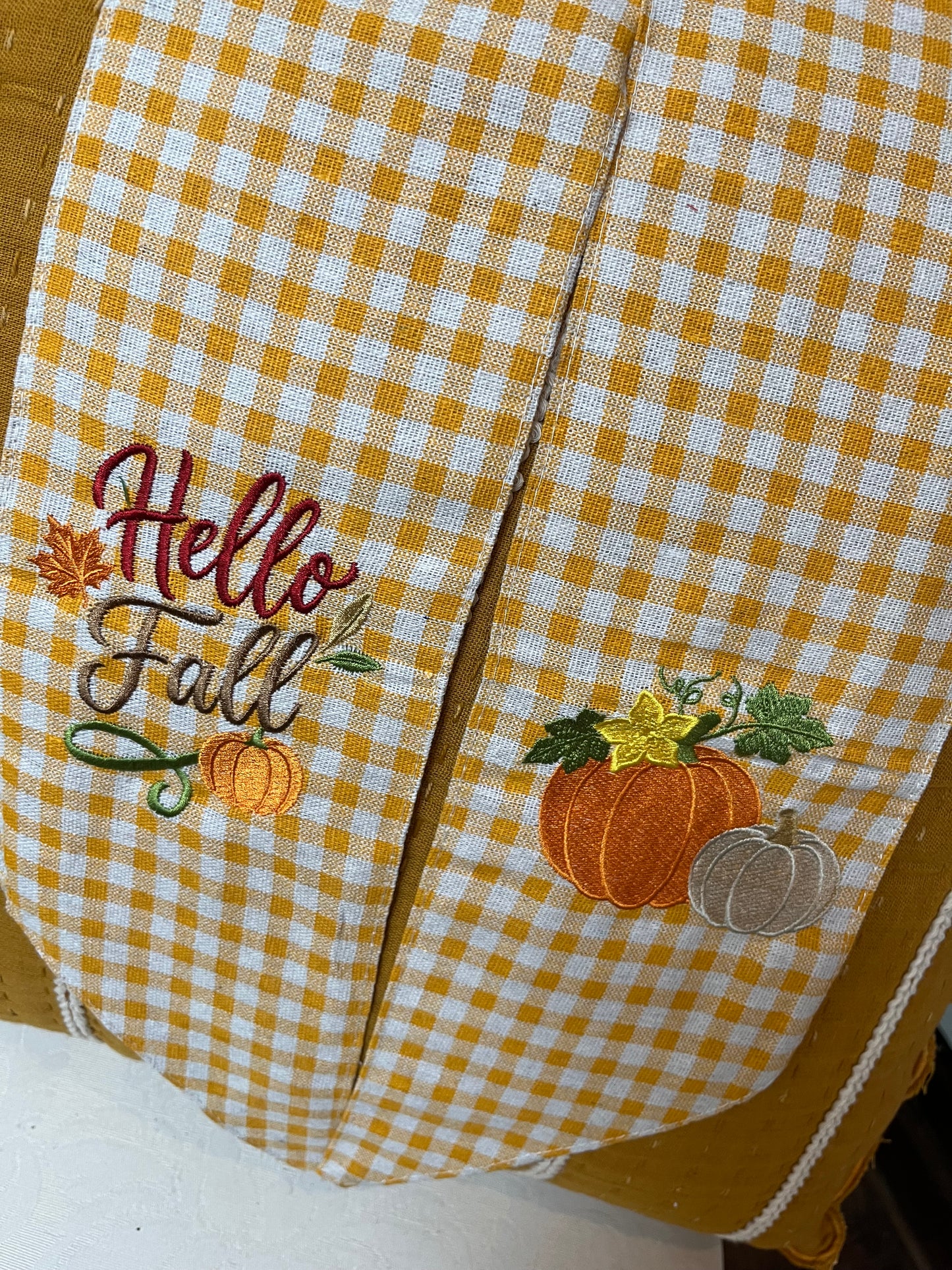 Happy Fall Orange gingham wreath sash