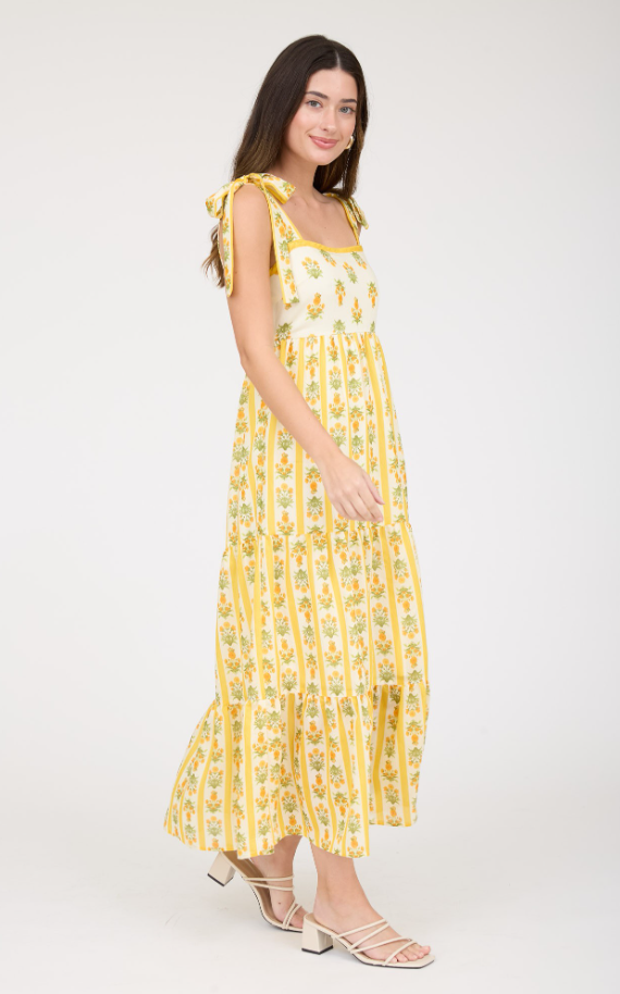 Sweetheart yellow floral midi dress