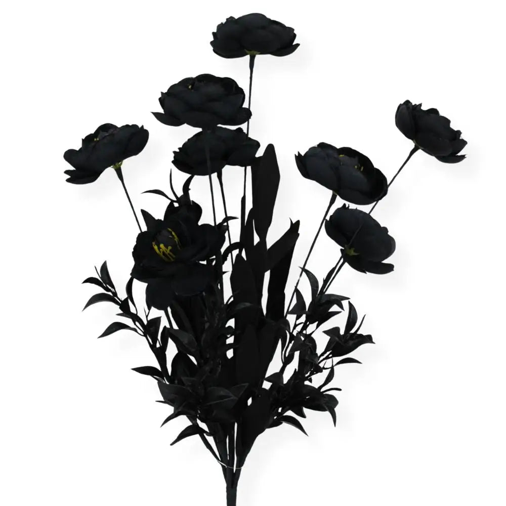 19" Black Ranunculus Bush Artificial Floral Bush
