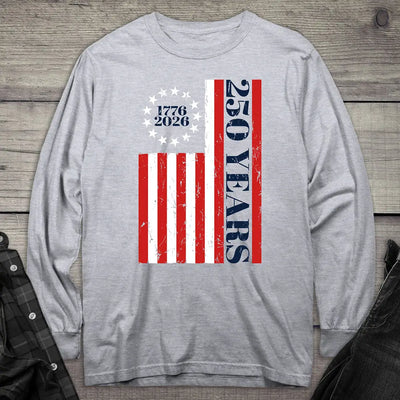 USA 250 Years Flag Long Sleeve Tee Sport Grey